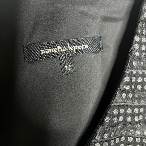 Nanette Lepore Dress‎ Sz 12 Fifi Ruffled Polka Dot Black Gray Shift Sheath - Picture 4 of 9